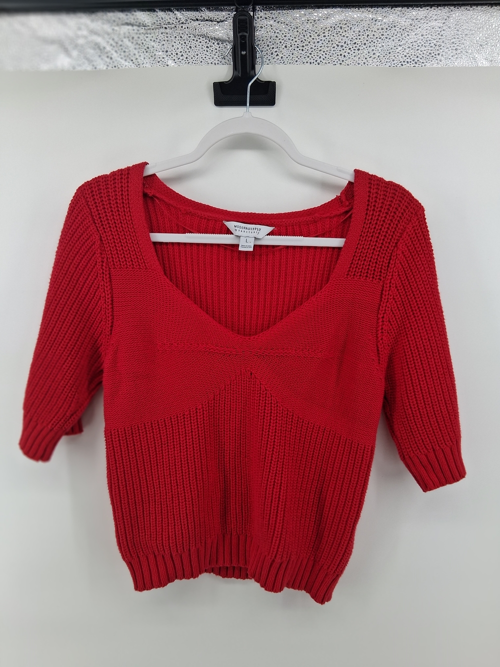 Sanctuary Bold Red V-Neck Short Sleeve Knit Top